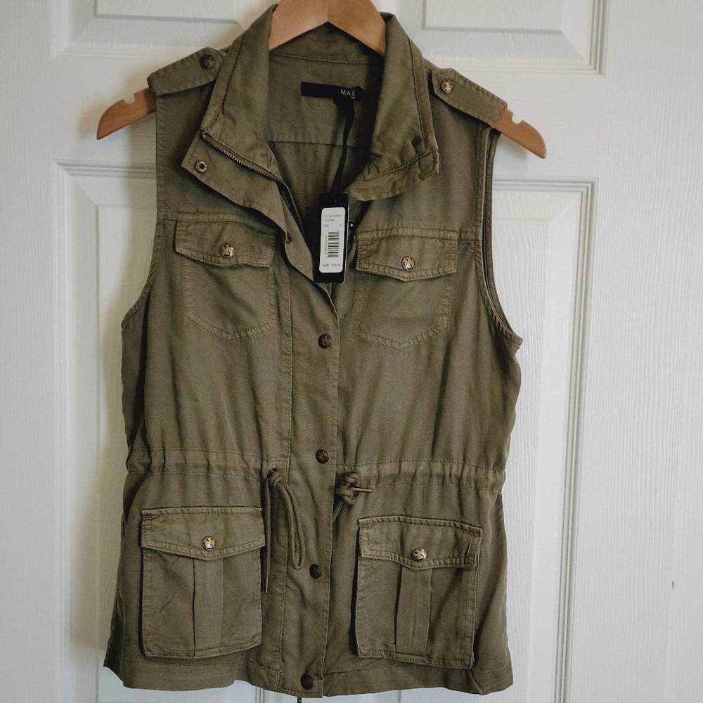 Max Jeans Olive Green Urban Utility Sleeveless Vest Size S - Picture 7 of 12